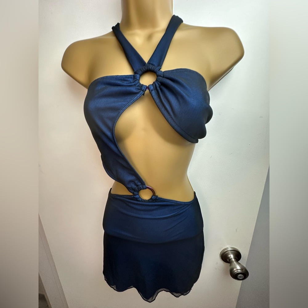 Club Exx X‎ Dolls Kill Blue/Black Hollywood Hills Mesh Cutout Party Dress NWT L